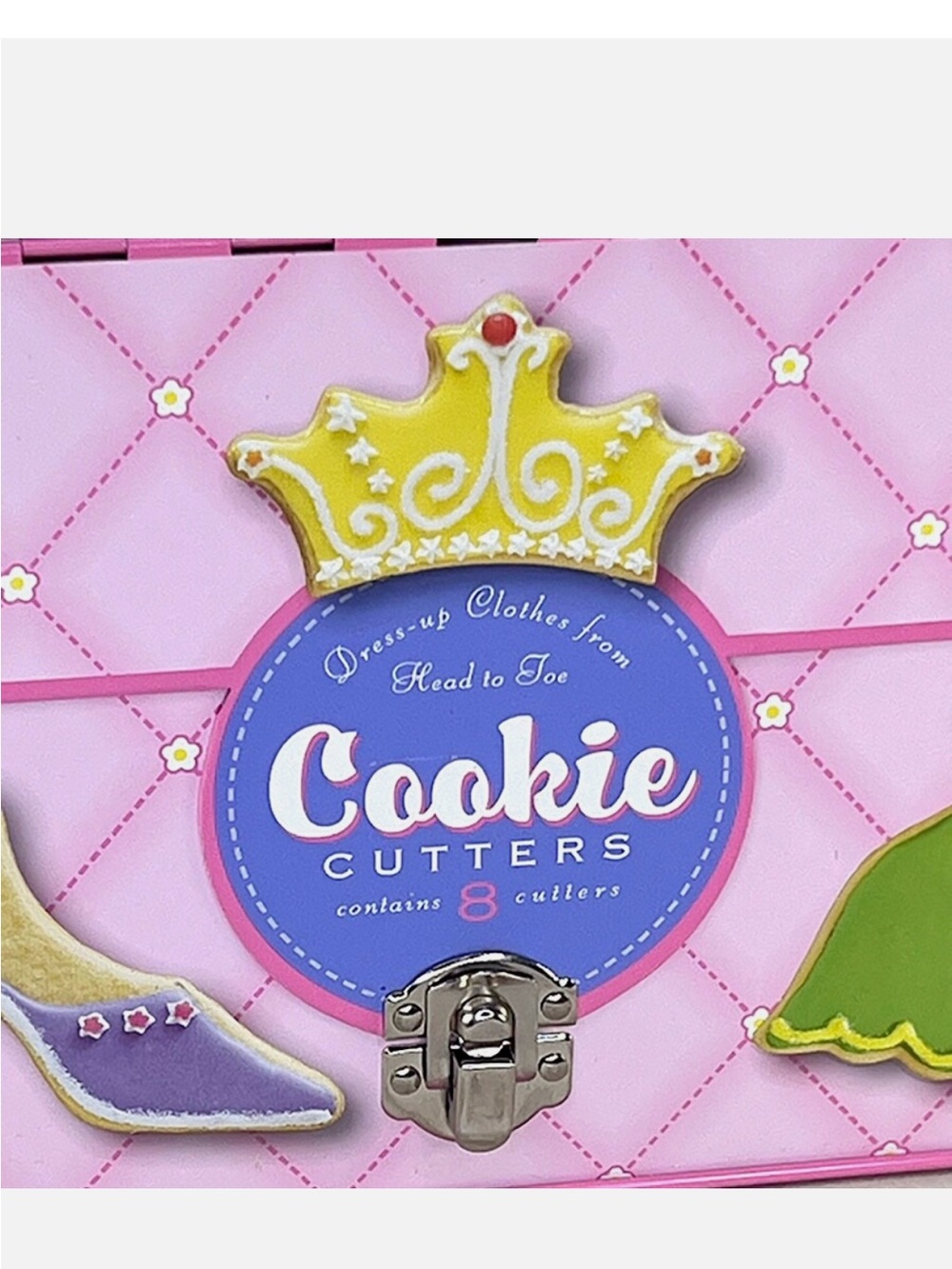 New Williams Sonoma dress up clothes cookie cutter set in pink tin purse